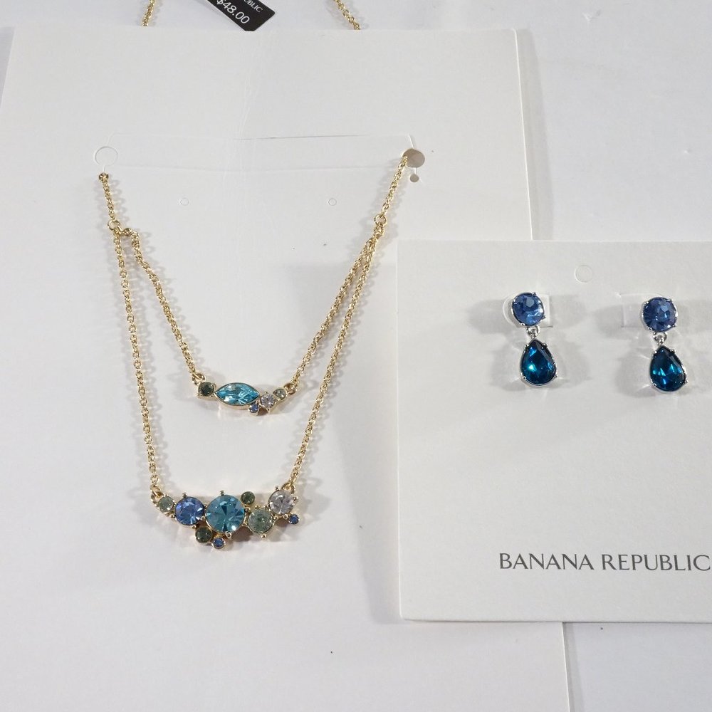 NWt 48 38 Banana Republic BOLD Crystal Necklace Earrings Set Ocean Turq Blue